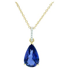 8.90 Carat Tanzanite & Diamond Pendant Necklace in White and Yellow Gold