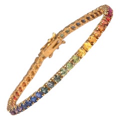 8.90 Carat Rainbow Sapphire Tennis Bracelet 18 Karat Yellow Gold
