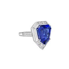 8.90 Carat Tanzanite Fancy Ring in 18Karat White Gold with Diamond.