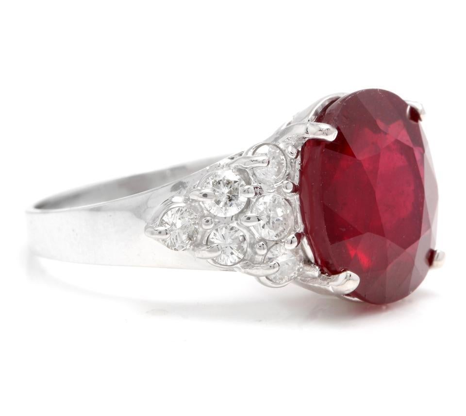 Mixed Cut 8.90 Carat Impressive Red Ruby and Natural Diamond 18 Karat White Gold Ring For Sale