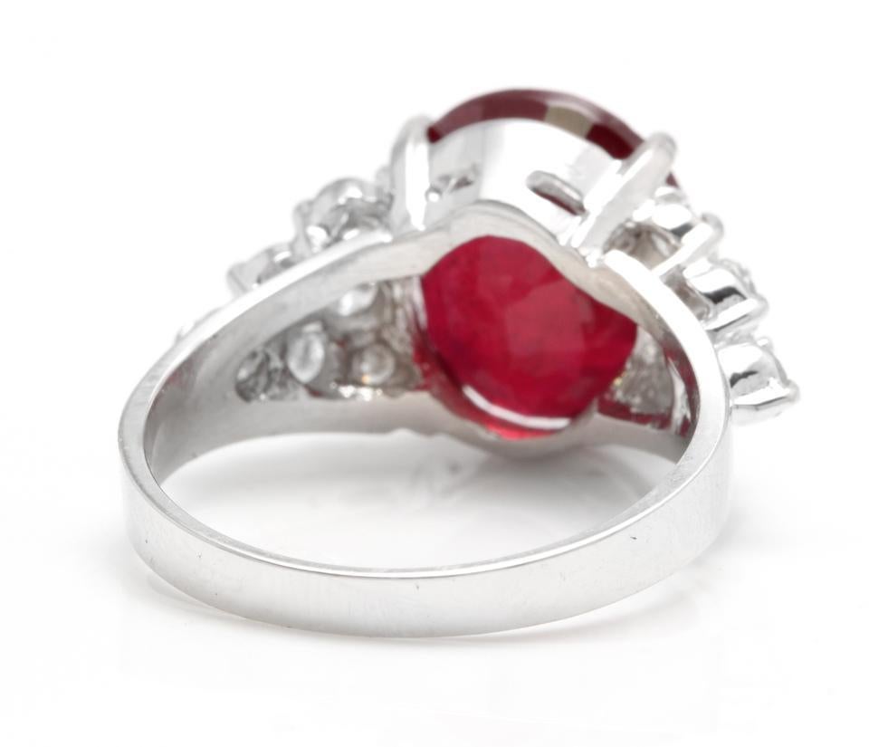8.90 Carat Impressive Red Ruby and Natural Diamond 18 Karat White Gold Ring In New Condition For Sale In Los Angeles, CA