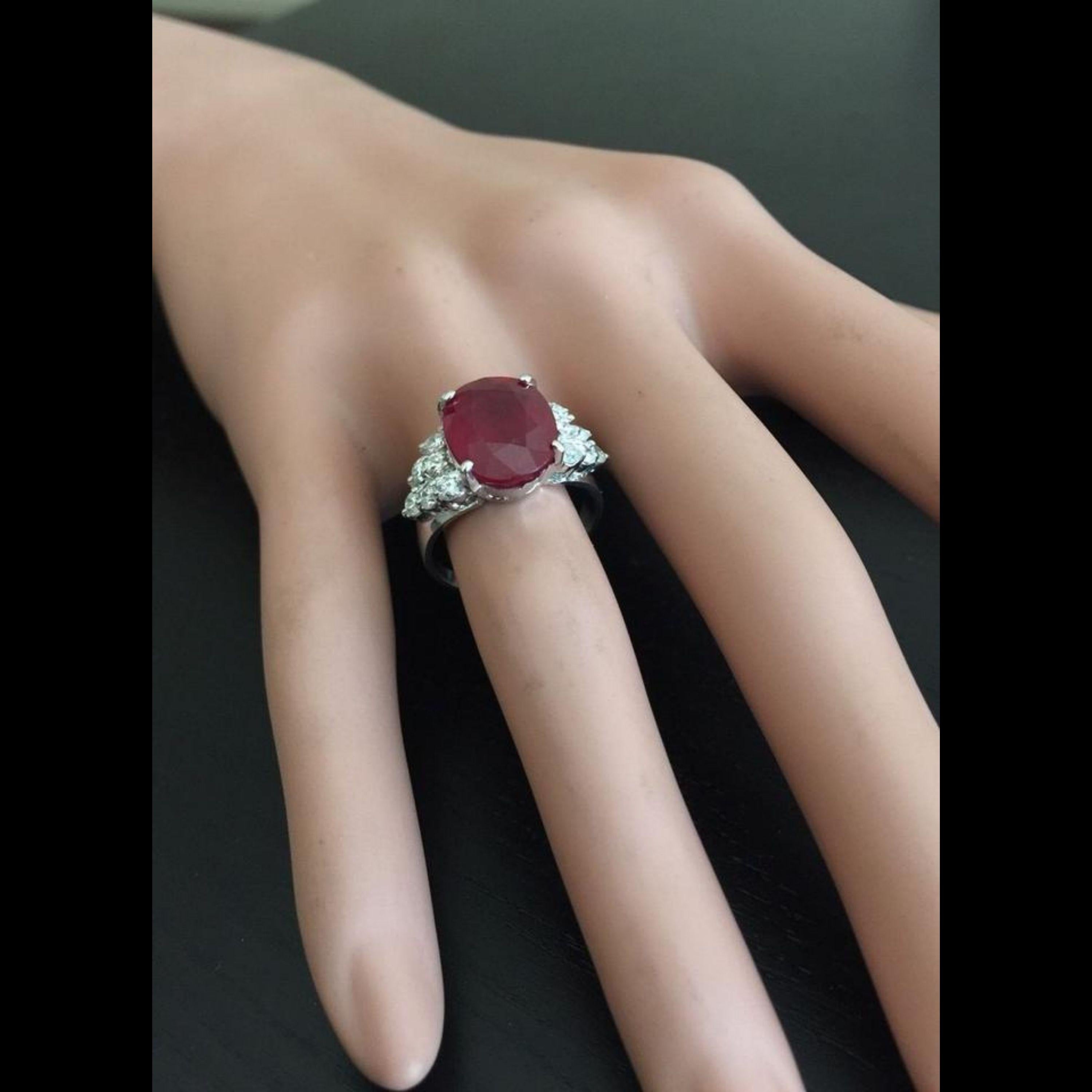Women's 8.90 Carat Impressive Red Ruby and Natural Diamond 18 Karat White Gold Ring For Sale