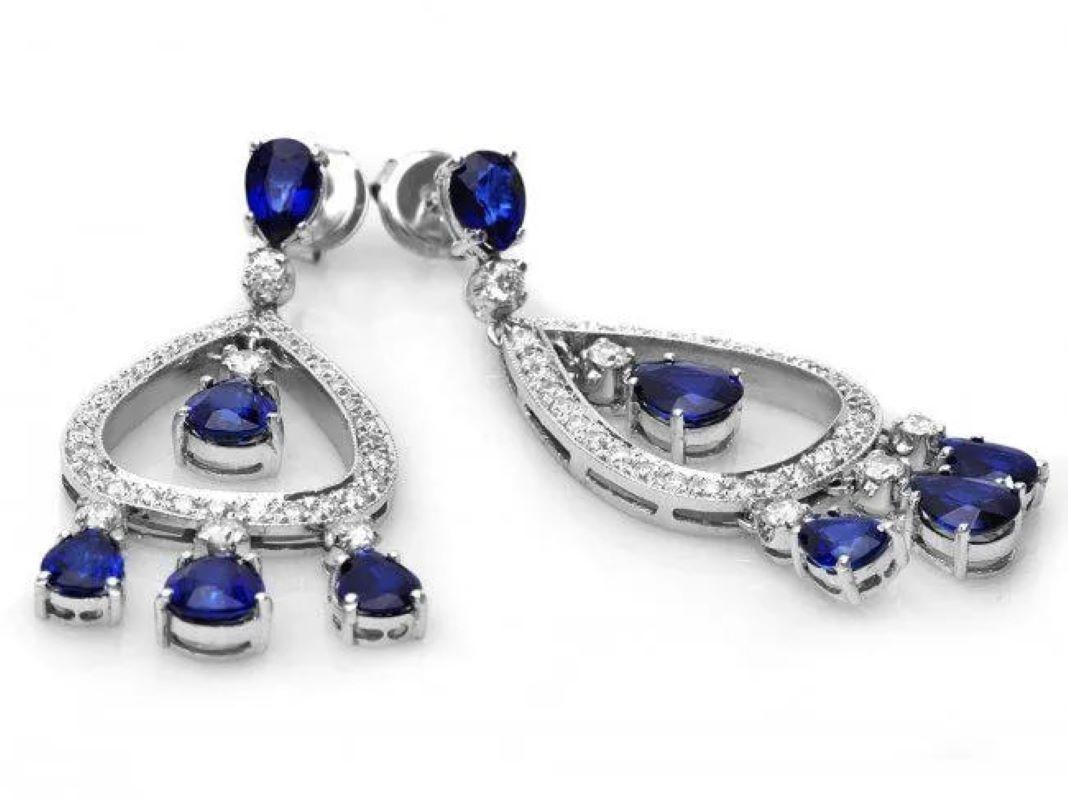 8.90 Carats Natural Sapphire and Diamond 14K Solid White Gold Earrings

Total Natural Sapphire Weight: Approx. 7.90 Carats

Sapphire Treatment: Diffusion

Sapphire Measure: Approx. 7x5 - 8x6 mm 

Total Natural Round Diamonds Weight: Approx. 1.00