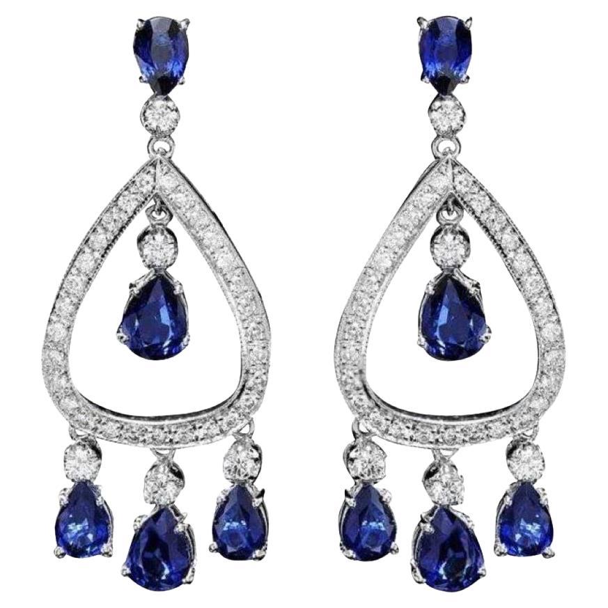8.90 Carats Natural Sapphire and Diamond 14K Solid White Gold Earrings For Sale