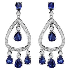 8.90 Carats Natural Sapphire and Diamond 14K Solid White Gold Earrings