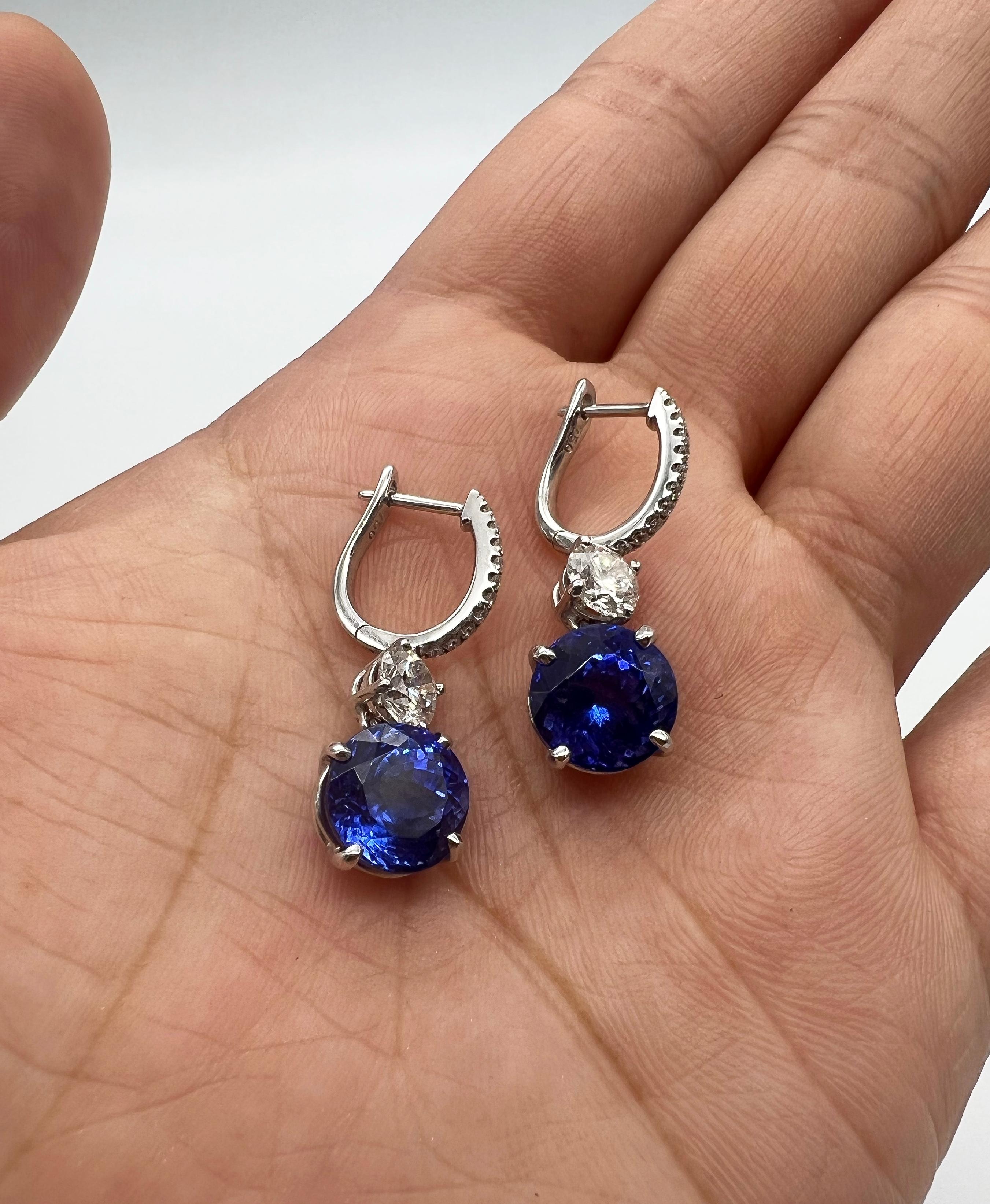 8.90 Total Carat Tanzanite and Diamond Drop Earrings in 18K White Gold For Sale 2