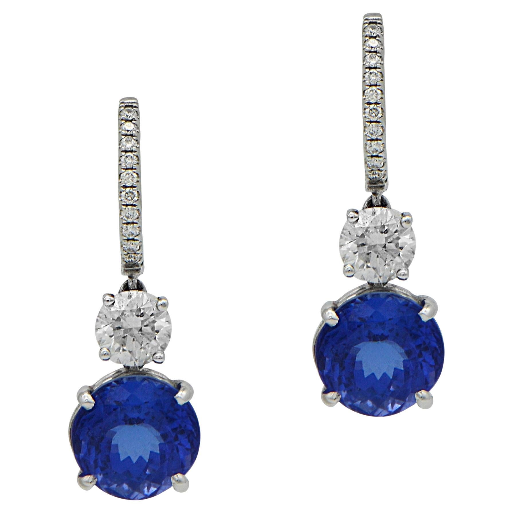 8.90 Total Carat Tanzanite and Diamond Drop Earrings in 18K White Gold For Sale