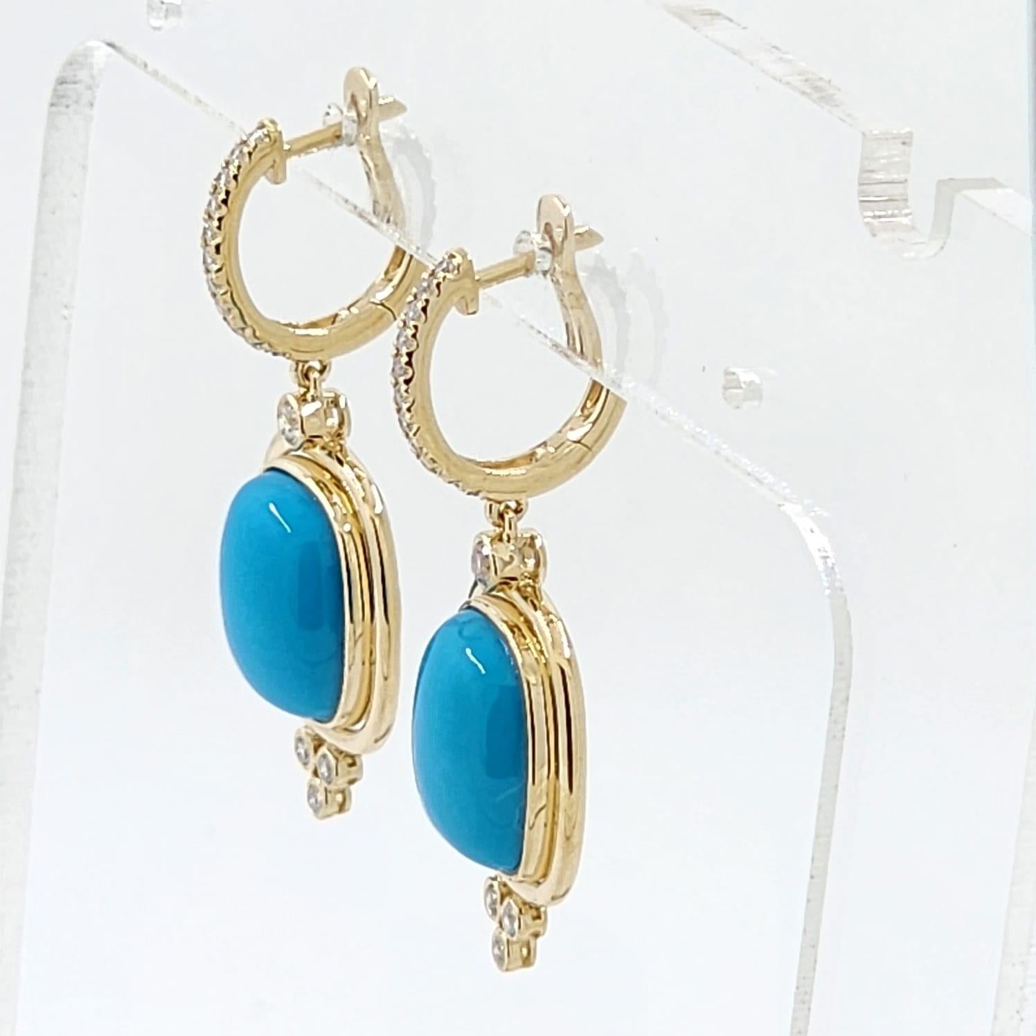 Contemporary 8.90Ct Sleeping Beauty Turquoise Drop Earring in 14K Yellow Gold For Sale