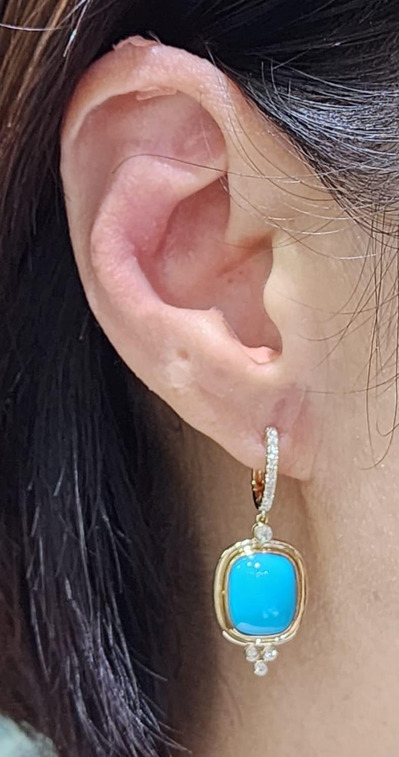 8.90Ct Sleeping Beauty Turquoise Drop Earring in 14K Yellow Gold In New Condition For Sale In Hong Kong, HK