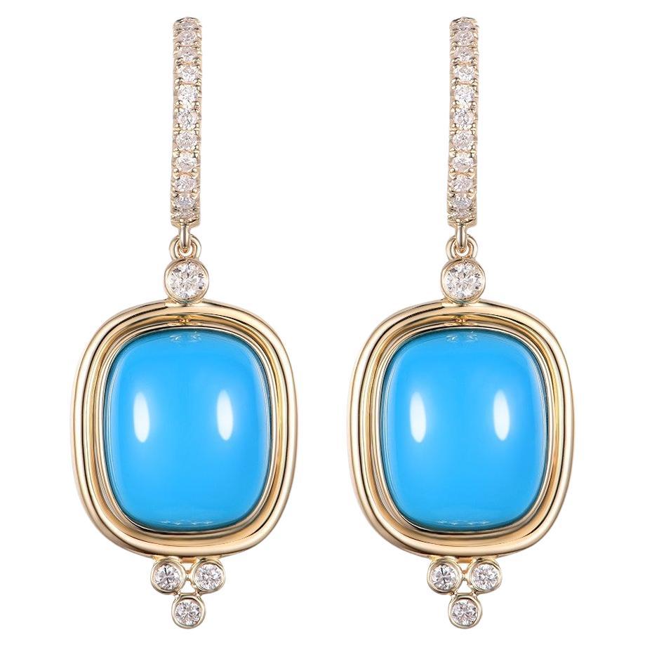 8.90Ct Sleeping Beauty Turquoise Drop Earring in 14K Yellow Gold For Sale
