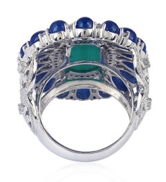 8.91 Carat Blue Sapphire Turquoise Diamond 18 Karat Cocktail Ring