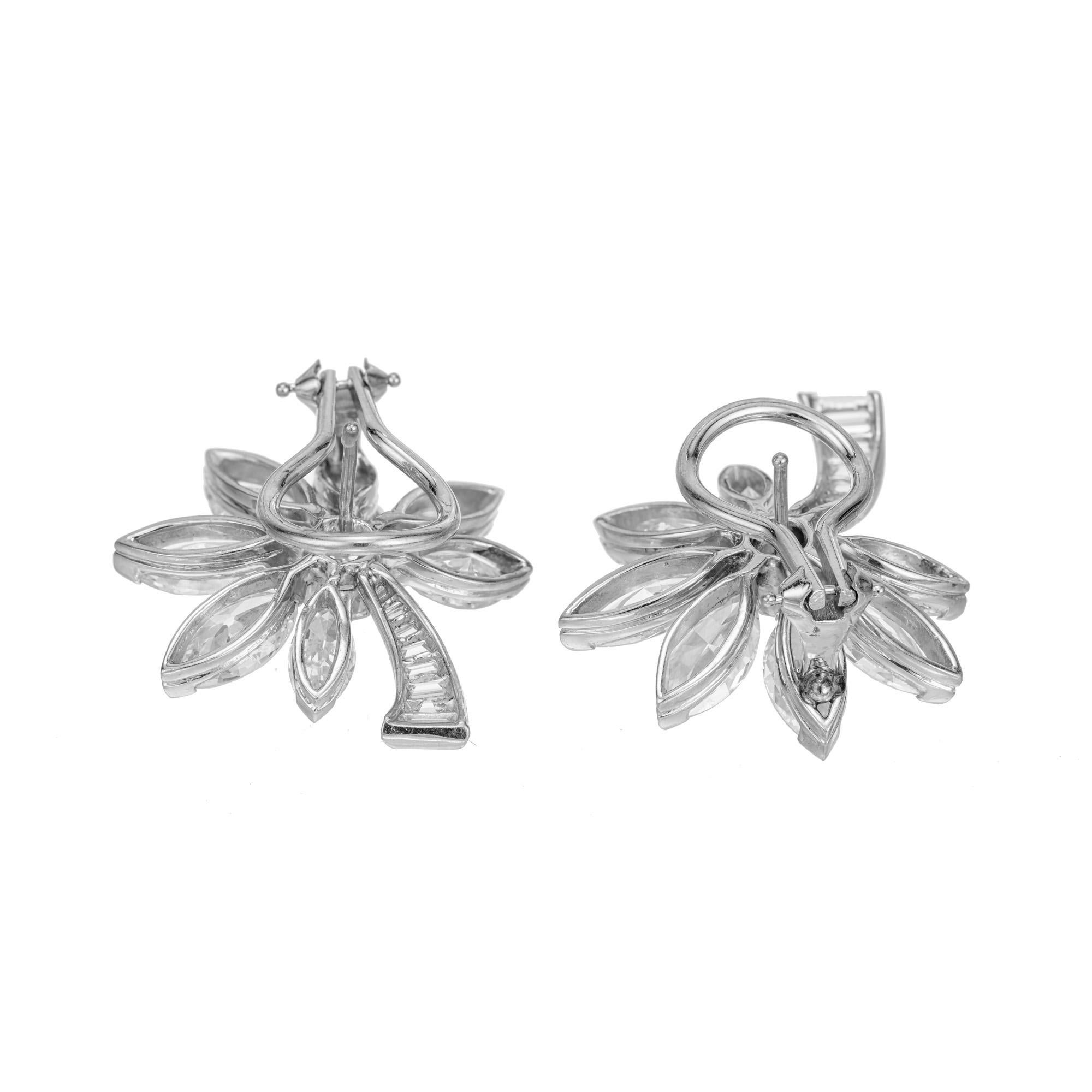8.91 Carat Diamond Platinum Flower Clip Post Earrings In Good Condition For Sale In Stamford, CT
