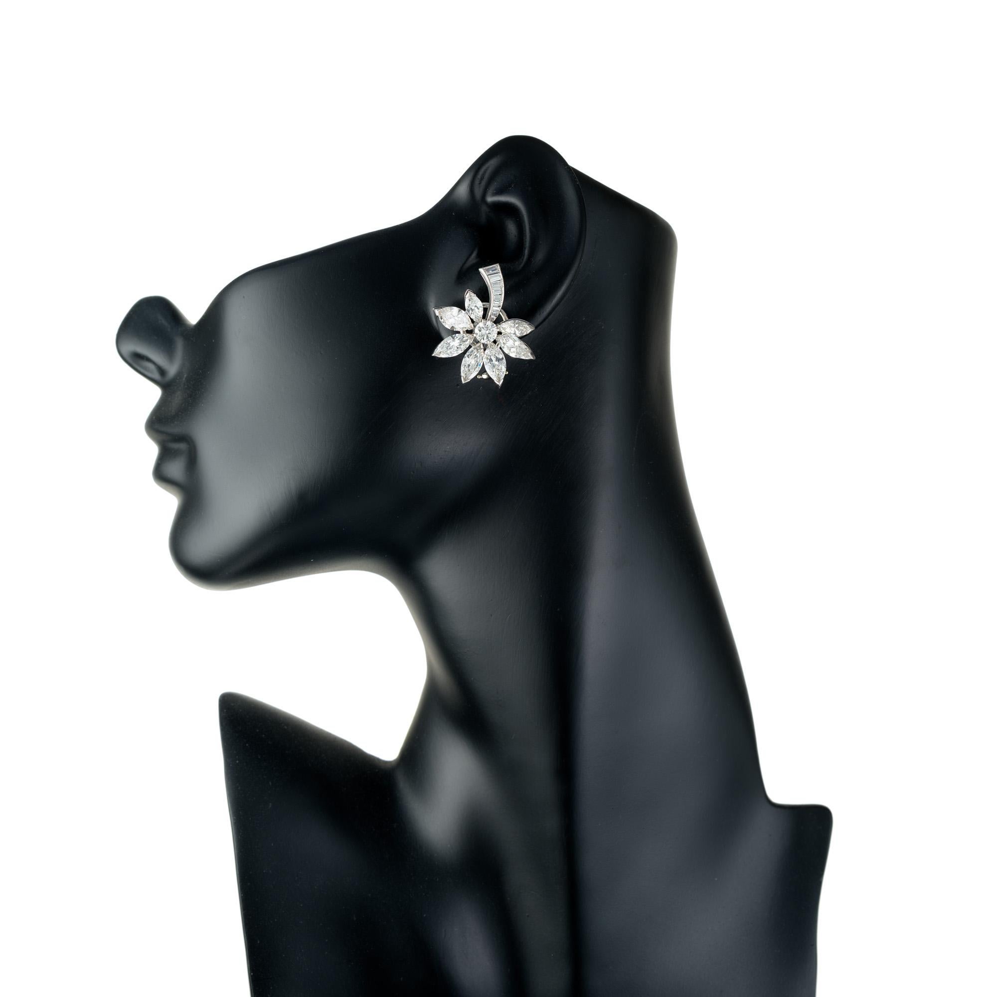 8.91 Carat Diamond Platinum Flower Clip Post Earrings For Sale 1