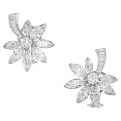 Vintage 8.91 Carat Diamond Platinum Flower Clip Post Earrings