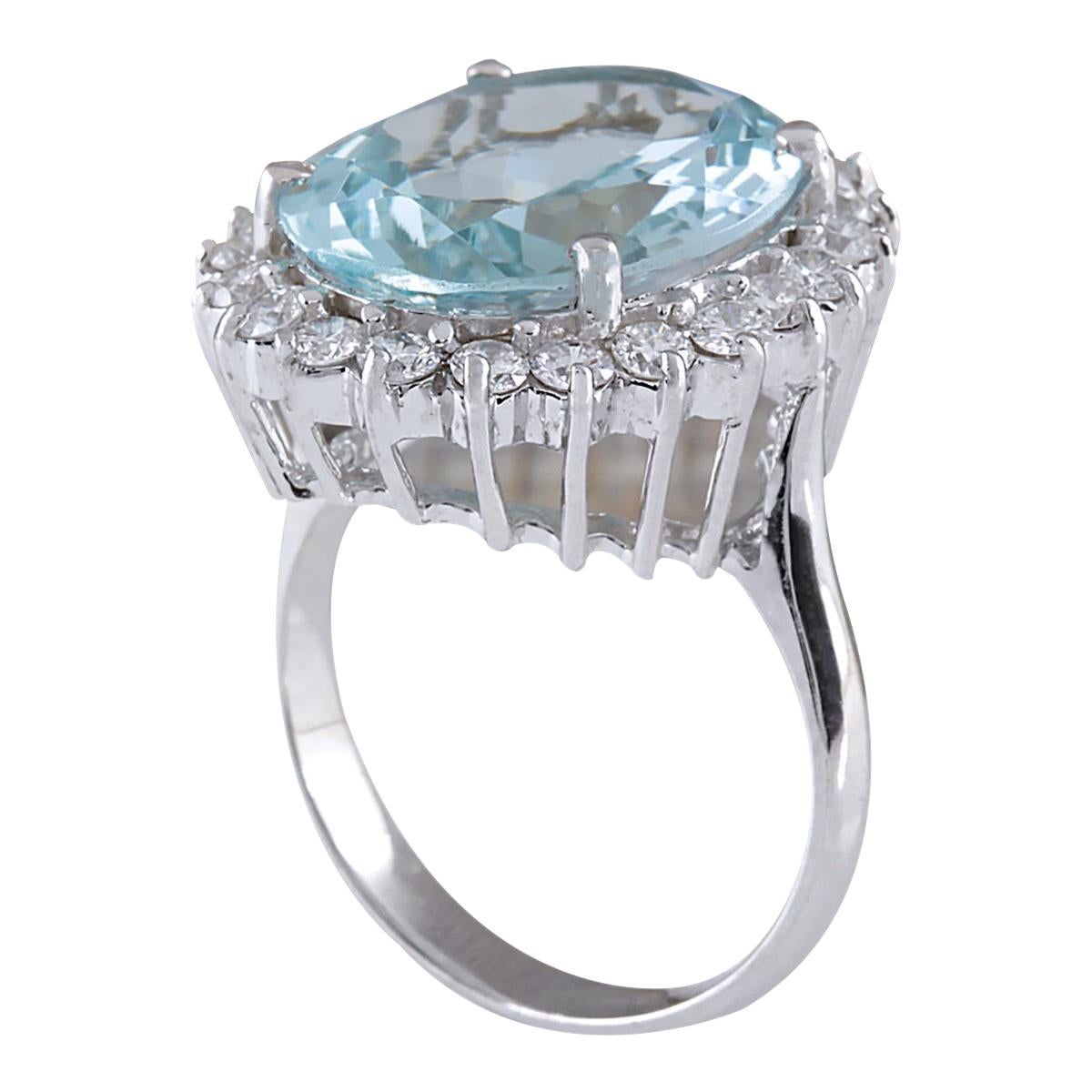 Oval Cut Natural Aquamarine Diamond Ring In 14 Karat White Gold For Sale