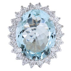 Bague aigue-marine naturelle en or blanc 14 carats