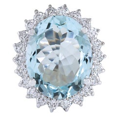 Natural Aquamarine Diamond Ring In 14 Karat White Gold 