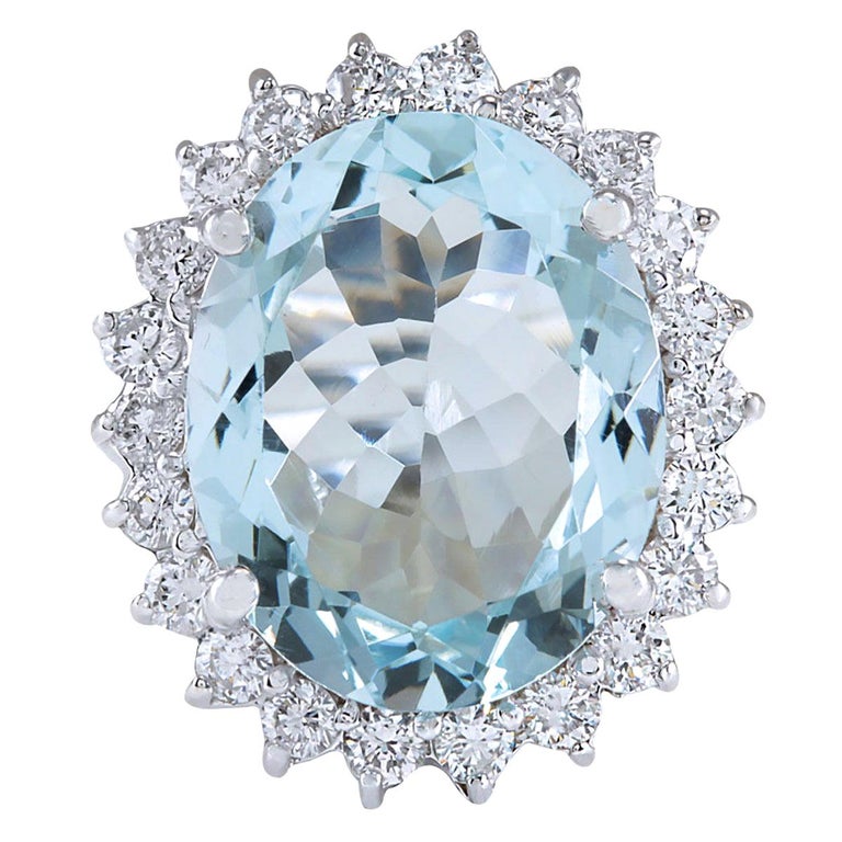 8.91 Carat Natural Aquamarine 18 Karat White Gold Diamond Ring For Sale ...