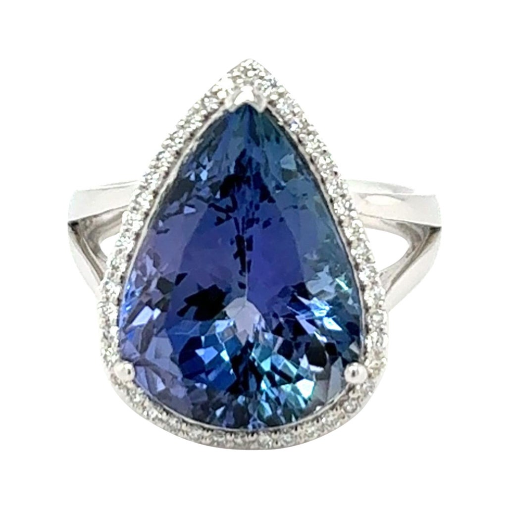 8,91 Karat Birnenschliff Tansanit Diamant Cocktail Ring im Angebot