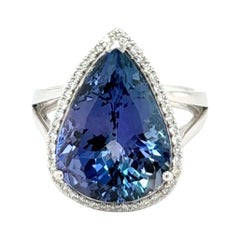 Anillo de cóctel con diamantes tanzanita talla pera de 8,91 quilates