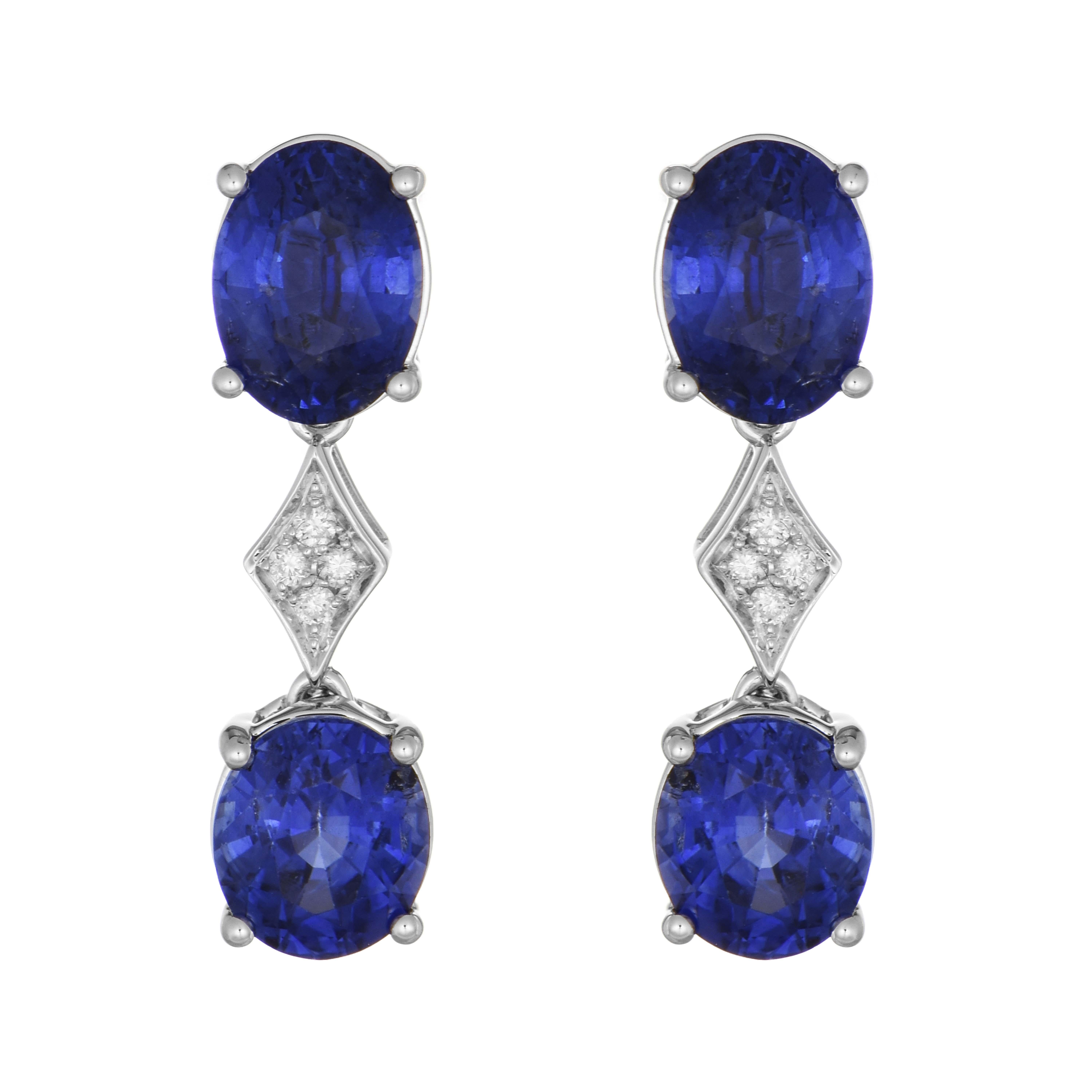 Mixed Cut 8.91 Carat Sapphire and White Diamond White Gold Earrings For Sale