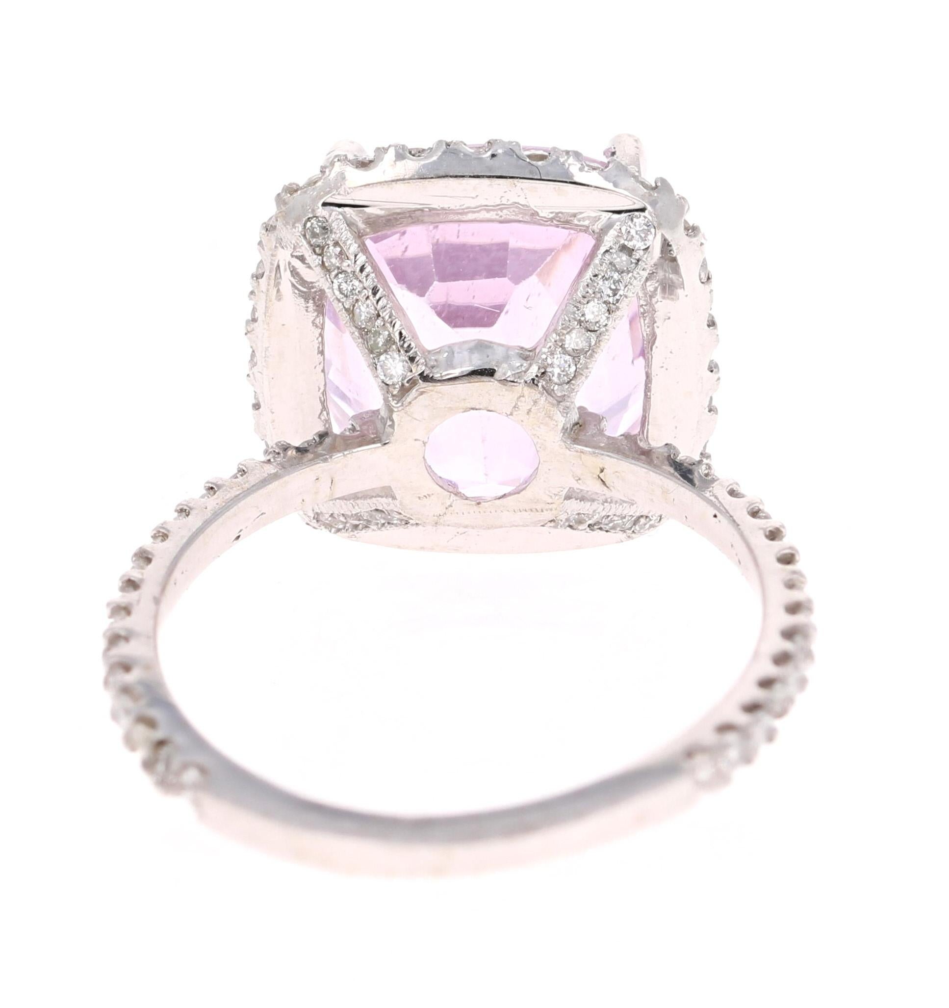 Cushion Cut 8.92 Carat Kunzite Diamond White Gold Engagement Ring