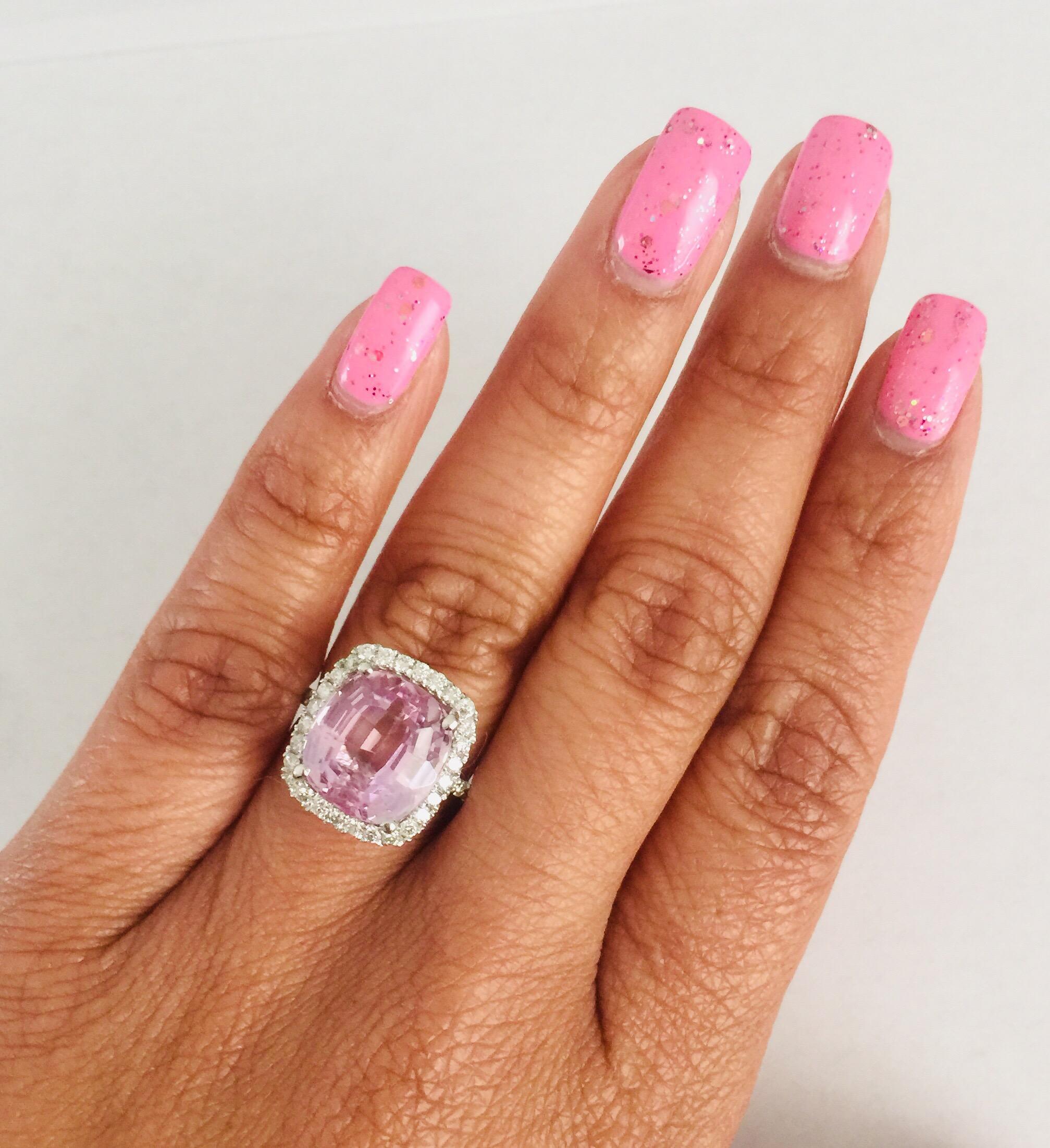 8.92 Carat Kunzite Diamond White Gold Engagement Ring In New Condition In Los Angeles, CA