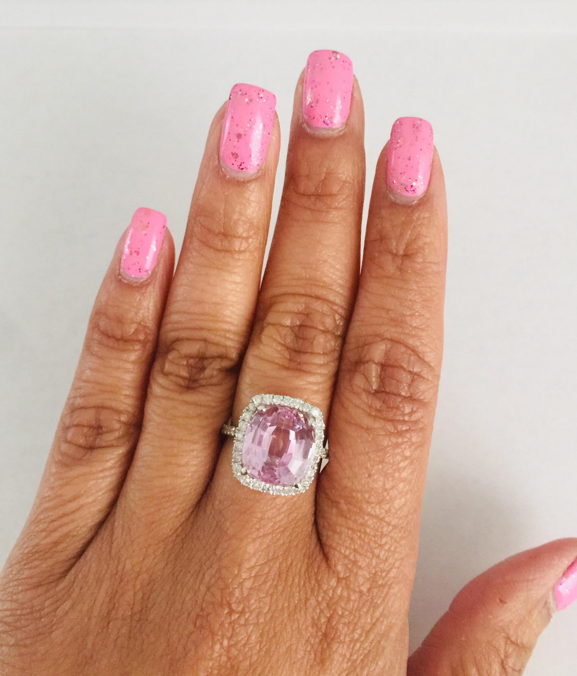 Women's 8.92 Carat Kunzite Diamond White Gold Engagement Ring