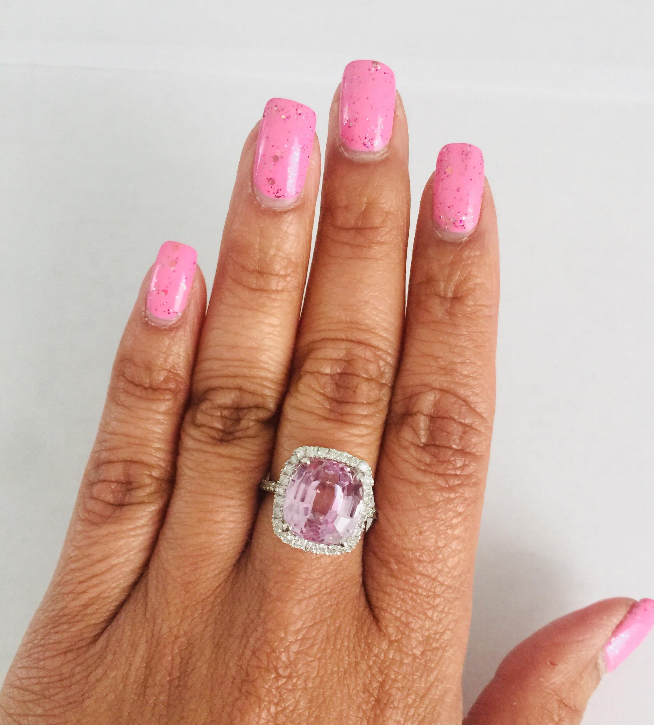 8.92 Carat Kunzite Diamond White Gold Engagement Ring 1