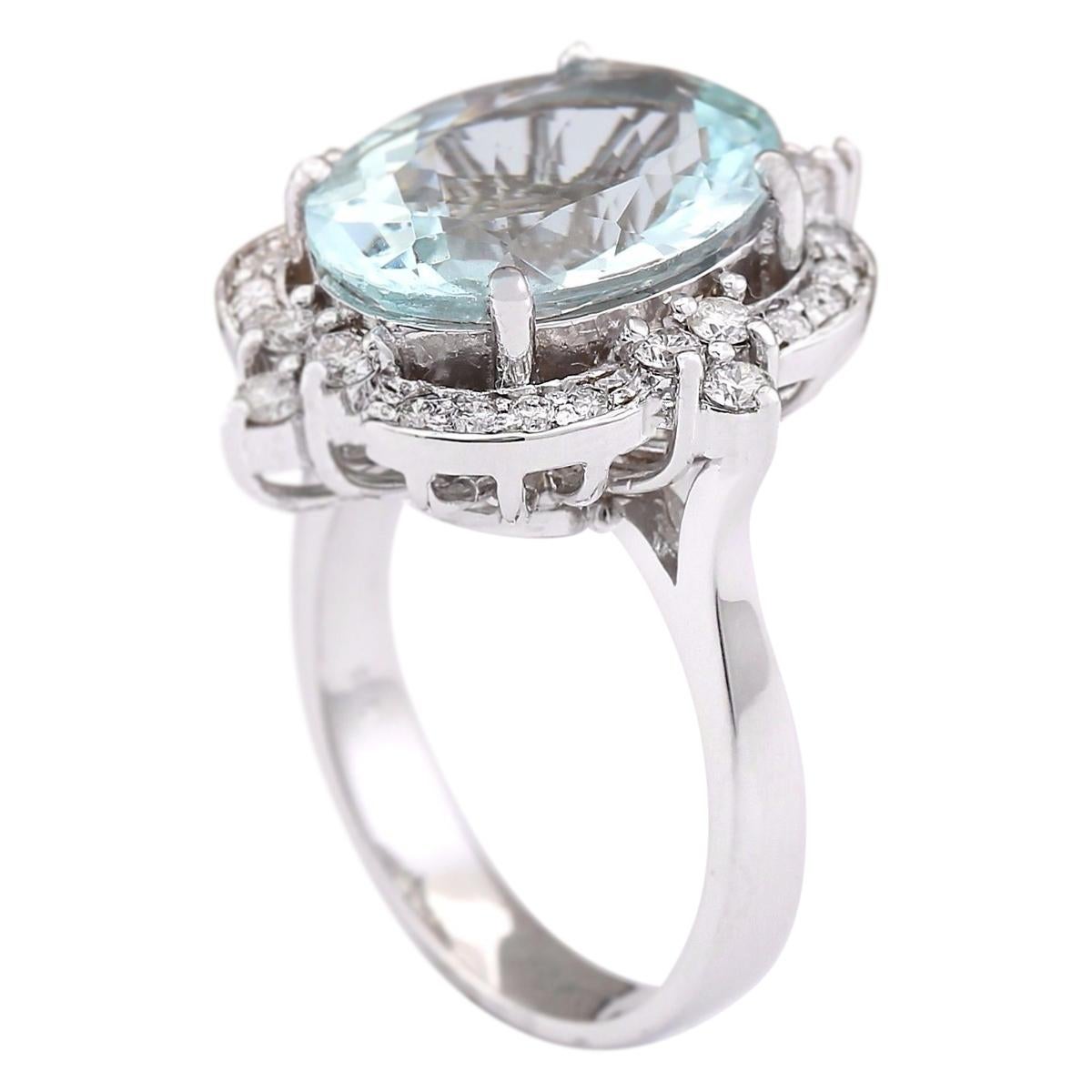 Modern Natural Aquamarine Diamond Ring in 14 Karat White Gold  For Sale