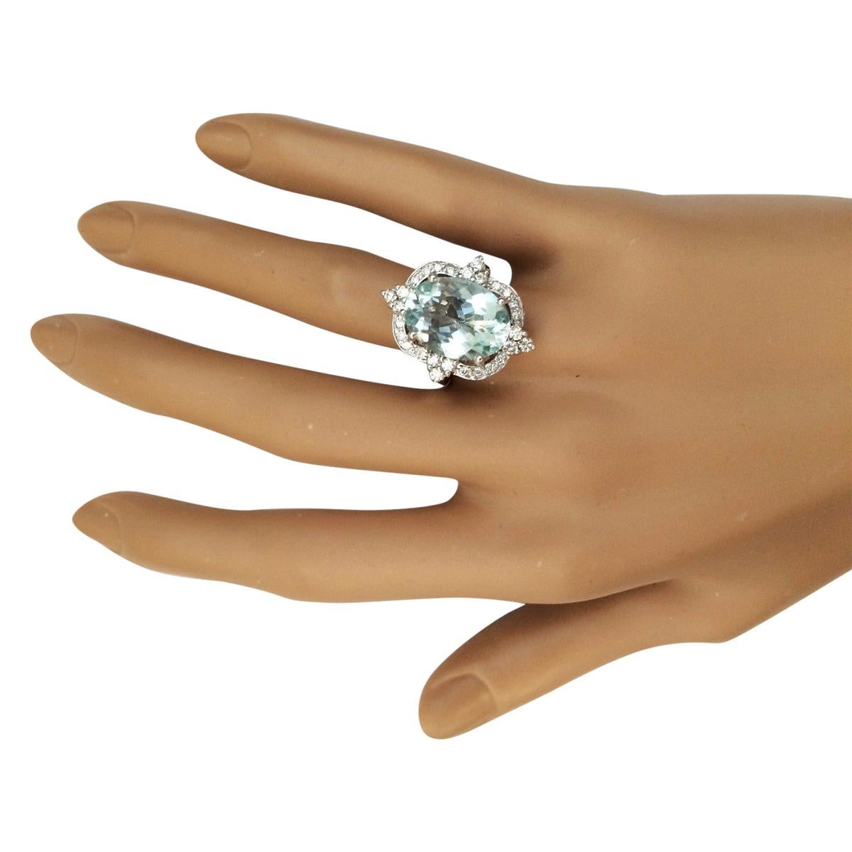 Oval Cut Natural Aquamarine Diamond Ring in 14 Karat White Gold  For Sale