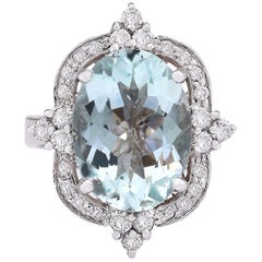 Natural Aquamarine Diamond Ring in 14 Karat White Gold 