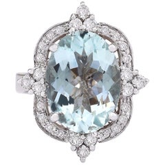Natural Aquamarine Diamond Ring in 14 Karat White Gold