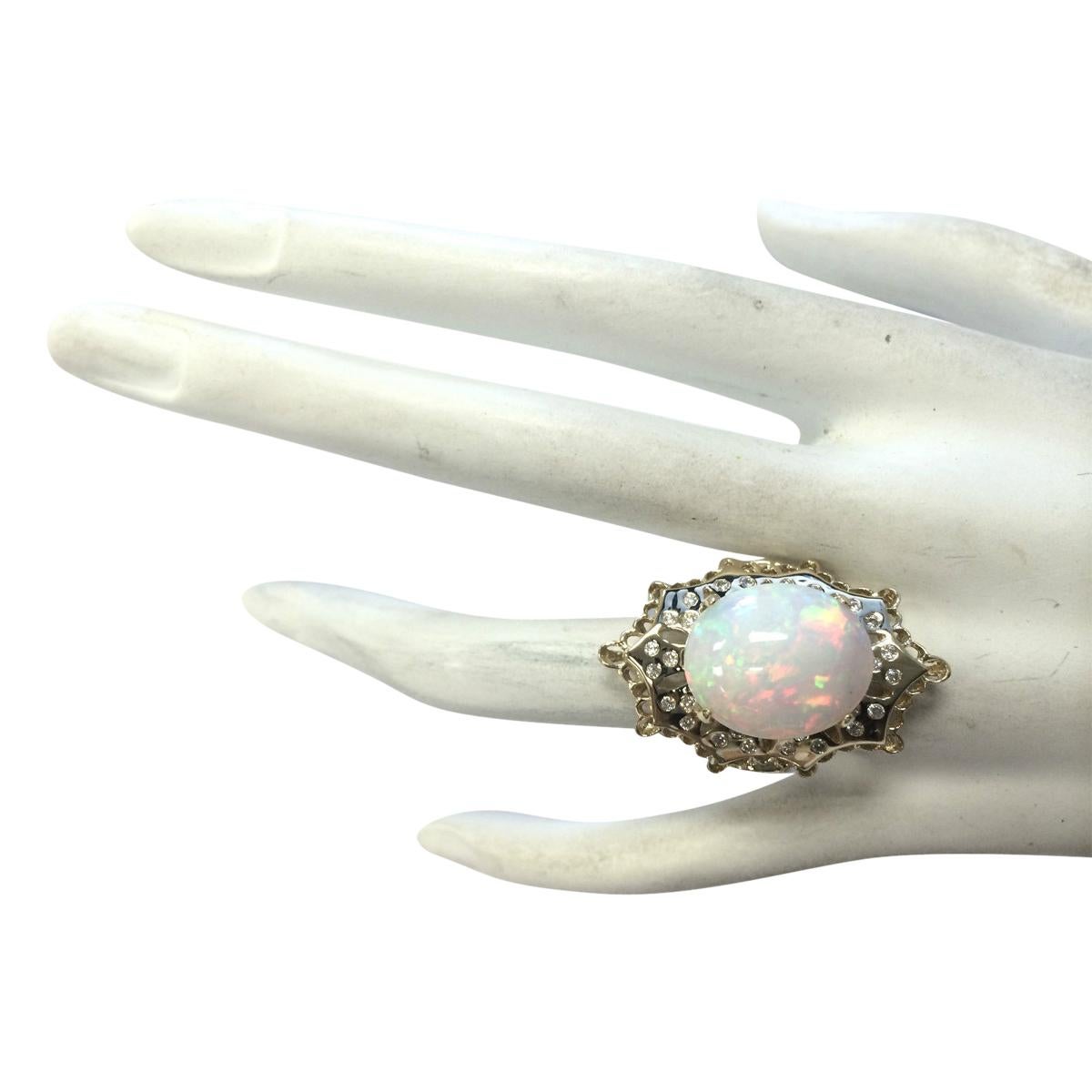 Opal Diamond Ring In 14 Karat Yellow Gold  In New Condition For Sale In Los Angeles, CA