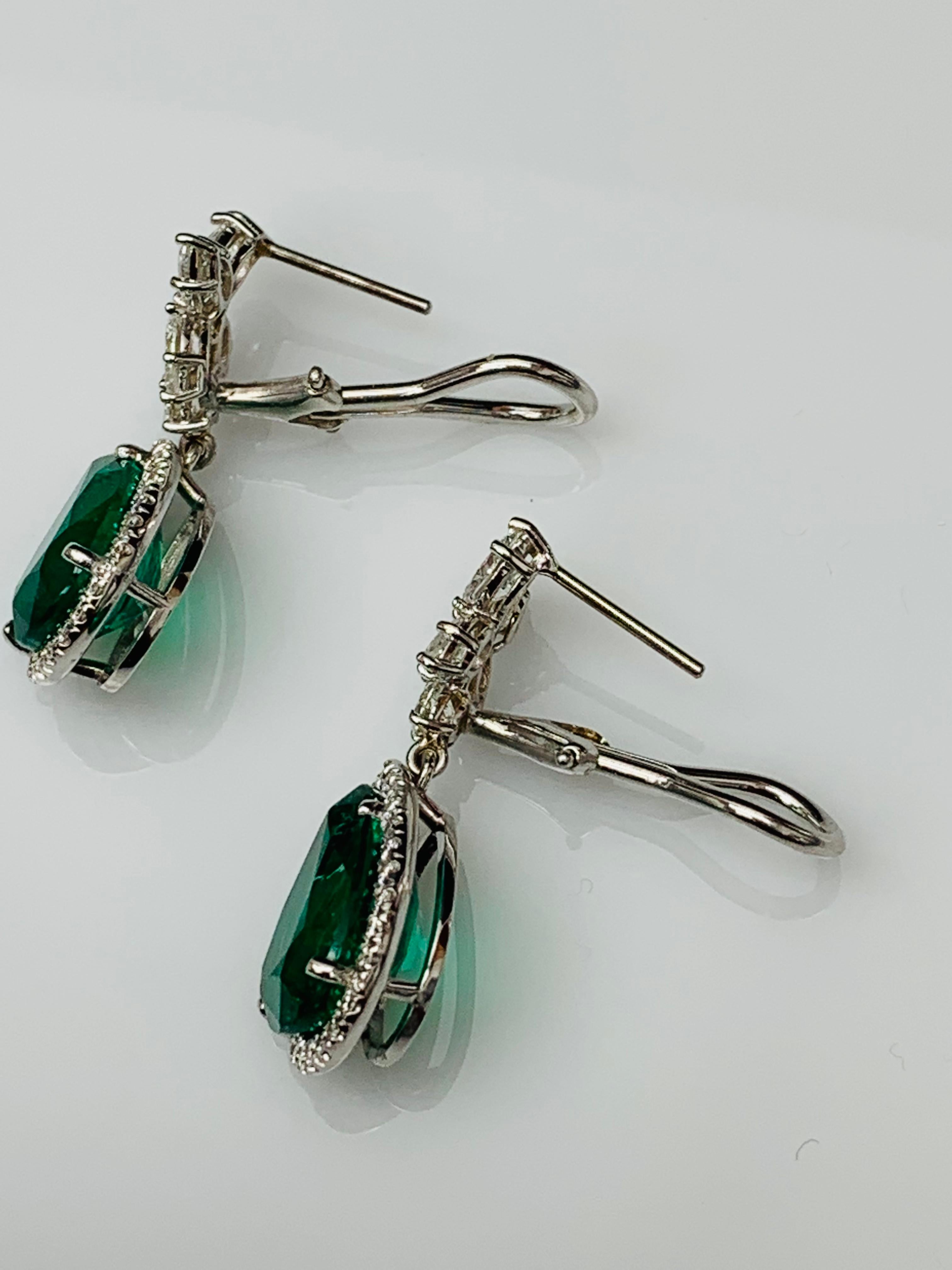 8.92 Carat of Pear Shape Emerald and Diamond Drop Earrings in 18K White Gold For Sale 2