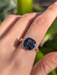 8.92ct London Blue Topaz & Pink Sapphire Diamond 9ct Rose Gold Ring Size T / 9.5