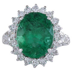 Exquisite Natural Emerald Diamond Ring In 14 Karat White Gold 
