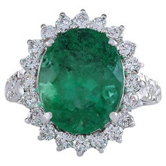 Bague exquise en or blanc 14 carats avec diamant émeraude naturelle