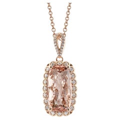 Natural Pink Morganite Gemstone 8.93 cts in 14K Rose Gold Pendant with Diamonds