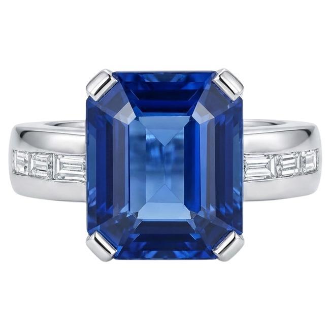 8.93 Carat Tanzanite and Baguette Diamond Ring in 18K White Gold For Sale