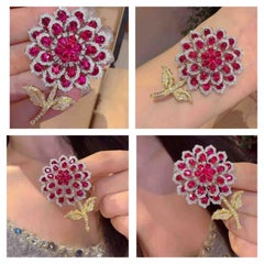 8.93ct Ruby Diamond Brooch 18K Solid Gold 1.23ct Diamonds Luxury Pin
