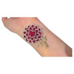 8.93ct Ruby Diamond Brooch 18K Solid Gold 1.23ct Diamonds Luxury Pin