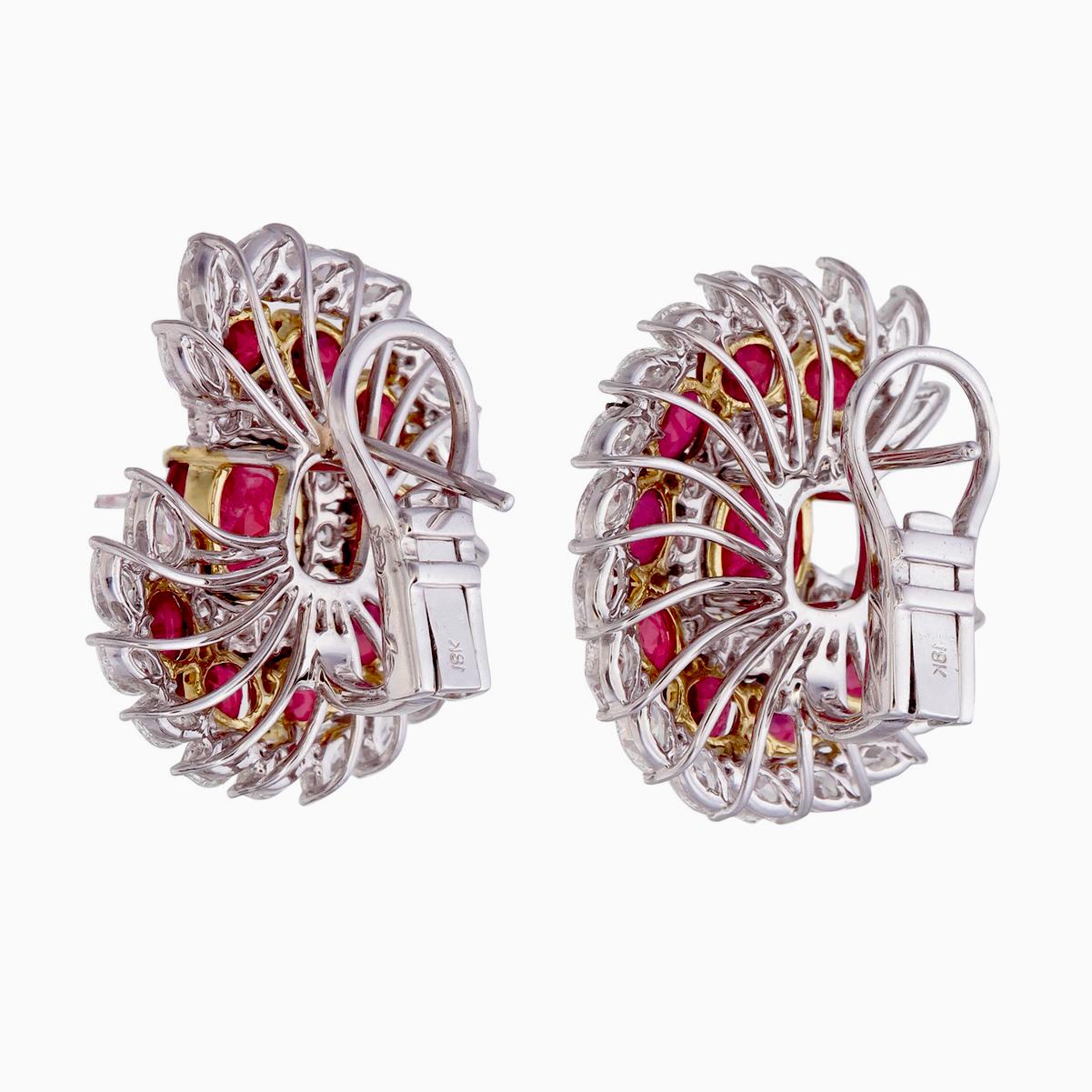 Modern 8.94 Carat Burma No Heat Ruby and Diamond Earrings in 18 Karat White Gold For Sale
