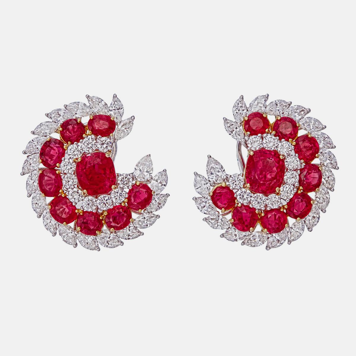 Cushion Cut 8.94 Carat Burma No Heat Ruby and Diamond Earrings in 18 Karat White Gold For Sale