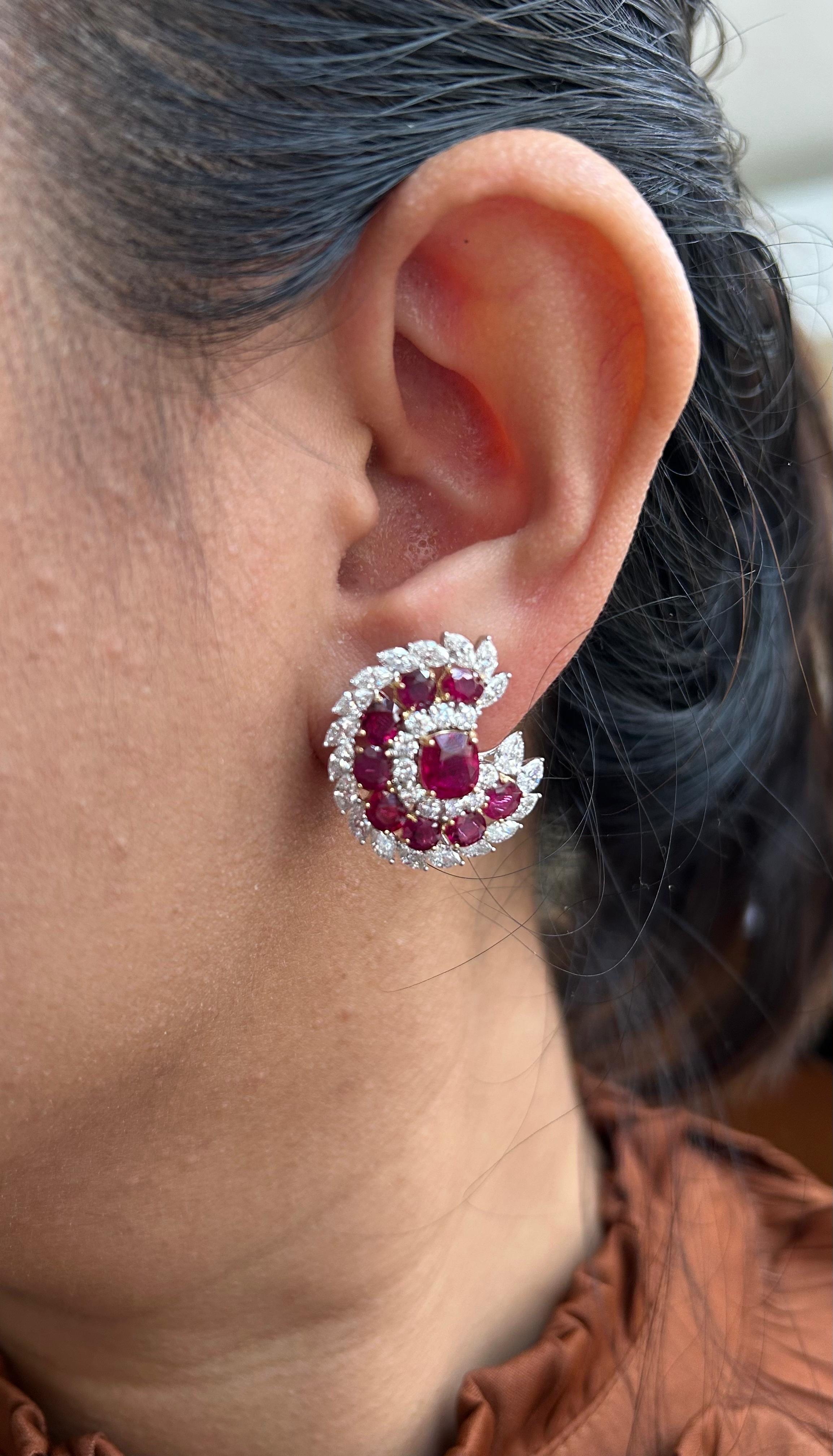 8.94 Carat Burma No Heat Ruby and Diamond Earrings in 18 Karat White Gold In New Condition For Sale In Bangkok, TH