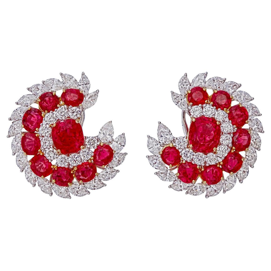 8.94 Carat Burma No Heat Ruby and Diamond Earrings in 18 Karat White Gold For Sale