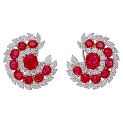 Pendientes de rubí y diamantes de Birmania sin calor de 8,94 quilates en oro blanco de 18 quilates