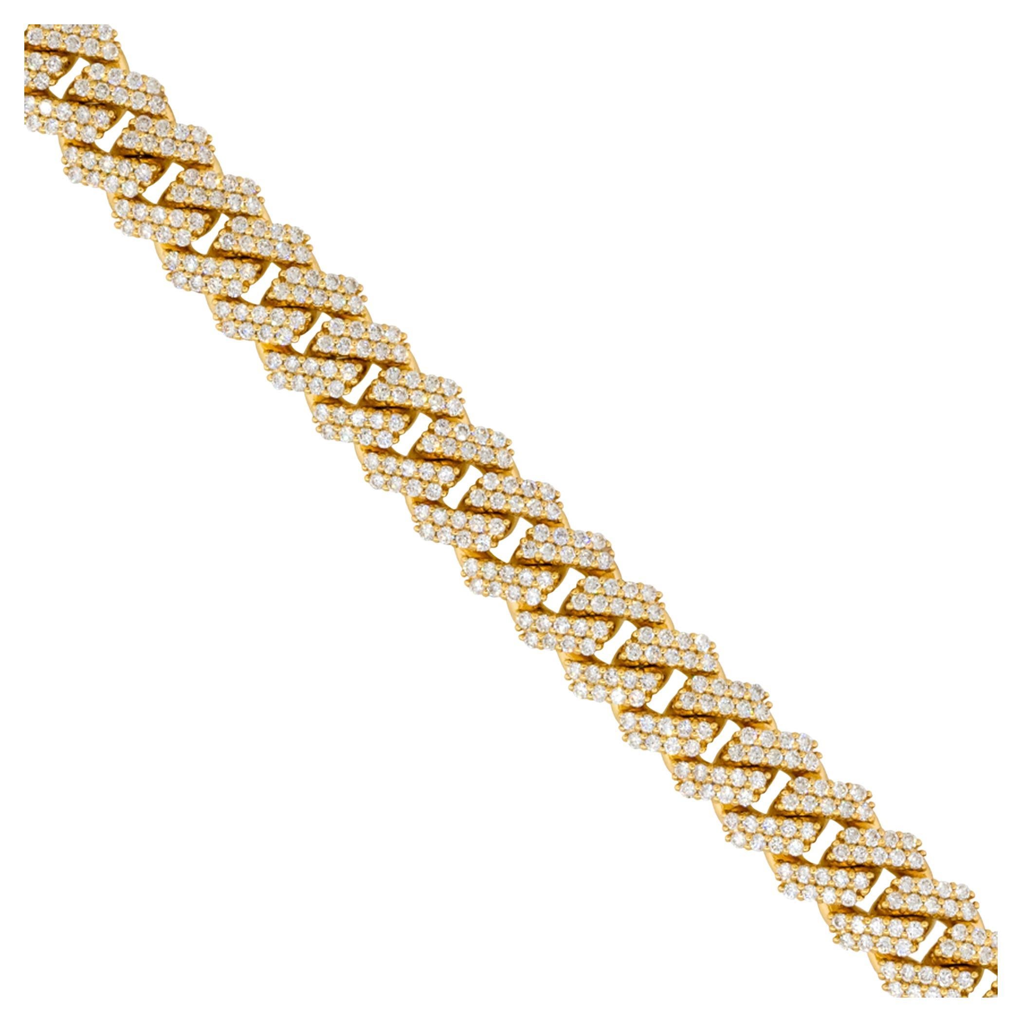 8.94 Carat Diamond Pave Cuban Link Chain Bracelet 14 Karat In Stock