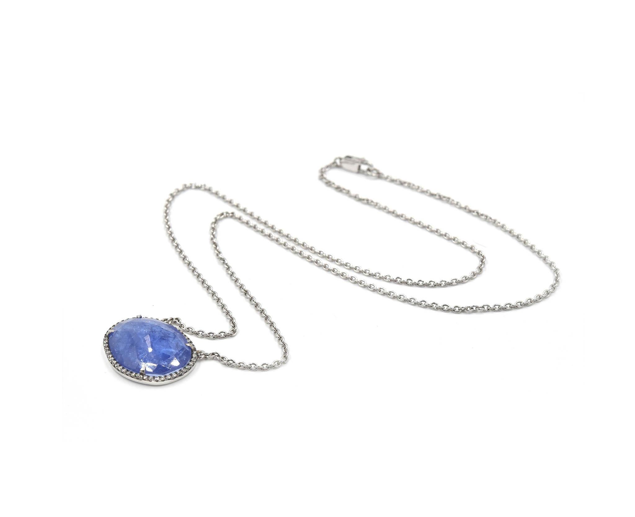 8.94 Carat Faceted Tanzanite and Diamond 18 Karat White Gold Necklace In Excellent Condition In Scottsdale, AZ