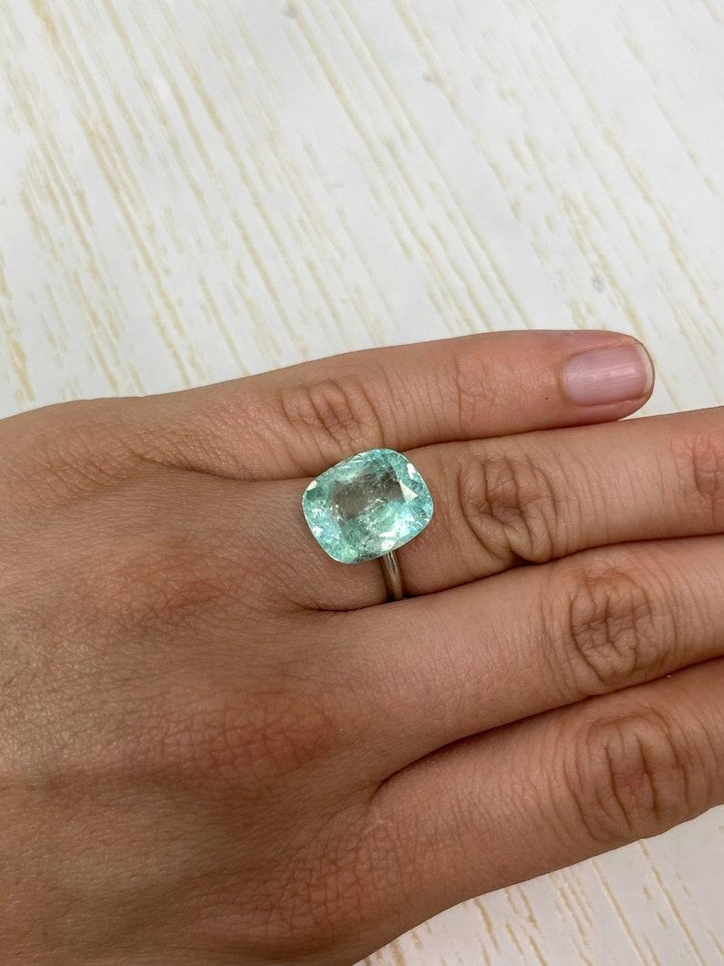 8.94 Carat Light Green Colombian Emerald - Cushion Cut Genuine Gem May Birthston For Sale 4